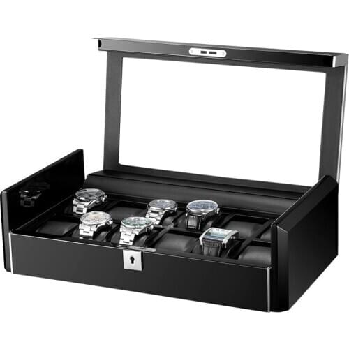 High Gloss Carbon Fiber Watch Display Storage Boxes For 12 Watches Jewelry Collection Wooden PU Leather Case Organiser Holder