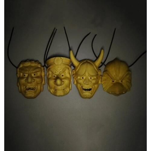 Japanese Mask Prajna Tiangou Exorcism Necklace Pendant Boxwood Pure Manual Solid Wood Carving
