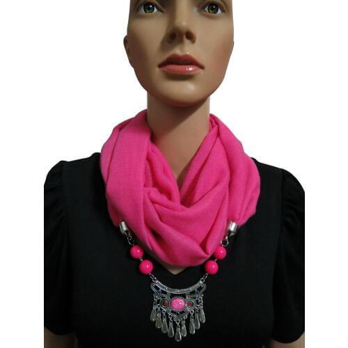 Jewelry Pendants Plain Cotton Necklace Scarves For Women Retro Acrylic Beads Alloy Pendants Neck Wraps Muslim Headscarf Hijab