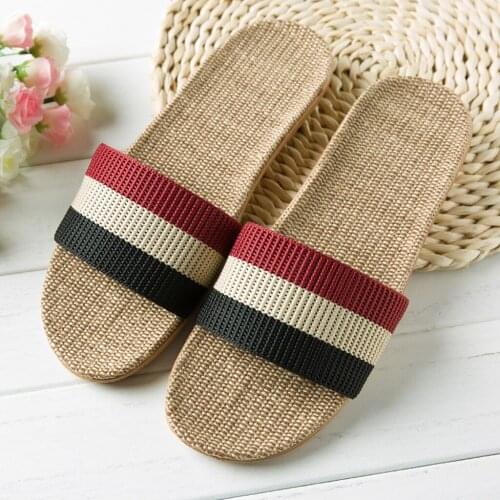 Womens Fashion Anti-slip Linen Home Indoor Open Toe Flat Shoes Beach Slippers Leisure fashion soft Comfortable durable Dropship