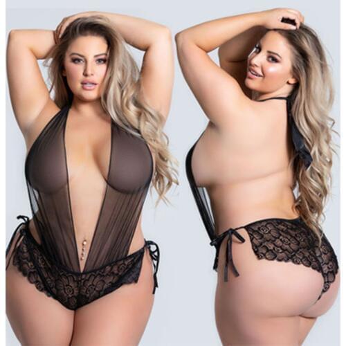 Women Teddy Lingerie Sexy Hot Erotic Dress Porno Plus Size Sexi Underwear Transparent Lace Lenceria Sex Babydoll Costumes Set
