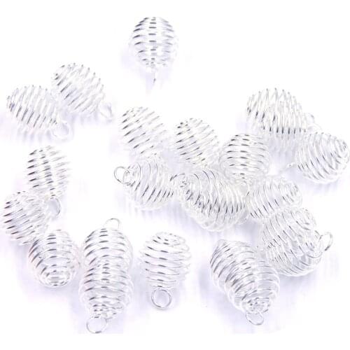 100Pcs Silver Plated Alloy Spring Spiral Beads Cages Pendants DIY Jewelry Accessories Charms 18x15mm