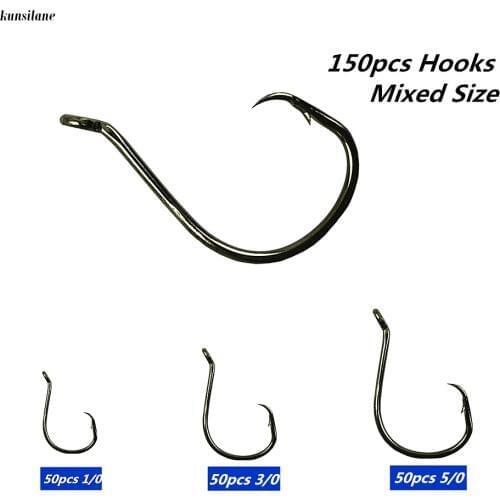 150pcs Mixed Octopus Circle Barbed Fishing Hooks Saltwater Fly Carp Offset Hooks Single Bait Jig Worm Assist Fishhook Pesca