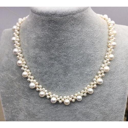 4mm 8mm White Pearl Necklace Handmade 100% Real Freshwater Pearl Necklace 43cm Fashion Ladys Jewellery