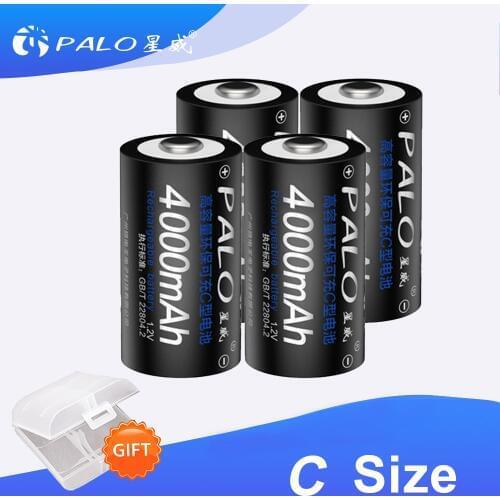 PALO 2-8pcs 4000mAh 1.2V Ni-MH C Size Rechargeable Batteries For Gas Cooker/ Car Toy with Higher Current Capabilities