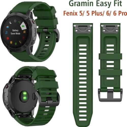 Army Green Easy Fit Watch Band for Garmin Fenix 5/Fenix 5 Plus/Fenix 6/Fenix 6 Pro/Aproach s60/ Quatix 5 Silicone Replacement