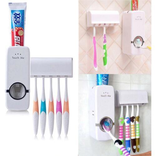 Automatic Auto Toothpaste Dispenser +5 Toothbrush Holder Set Wall Mount Stand