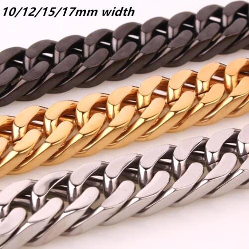 8/10/12/14/17mm Wide Strong Men Cuban Curb Link Chain High Polished Silver Color 316L Stainless Steel Bracelet/Necklace