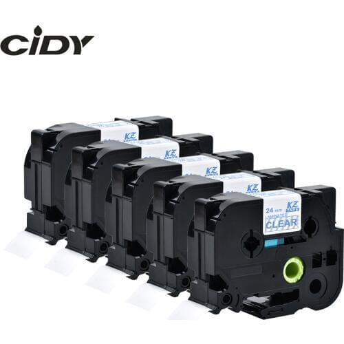 Cidy 5pcs compatible P-touch TZe label tape 24mm tz 153 tz153 Tze153 tze 153 tze-153 Blue on Clear for brother