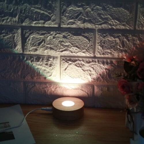Resin Art Wood Round LED Display Base Colorful Light Wooden Night Base Crafts X7JB
