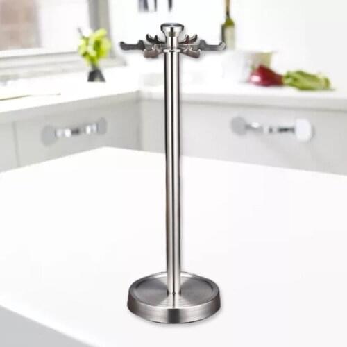 Stainless Steel Kitchen Utensil Holder Organizer 360 Degree Rotating Carousel with 6 Hooks for Hanging Spoons GXMA