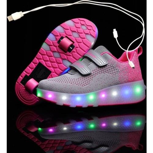 USB Charging Children Roller Skate Casual Shoes Boys Girl Automatic Jazzy LED Lighted Flashing Kids Glowing Sneakers with Wheels