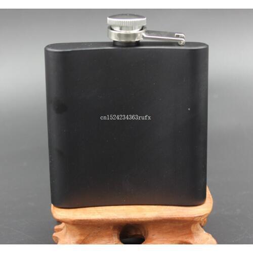 200pcs 6oz Hip Flasks Spray Matte Black Paint Portable Stainless Steel Drinking Wine Bottles Outdoor Mini Hip Flasks