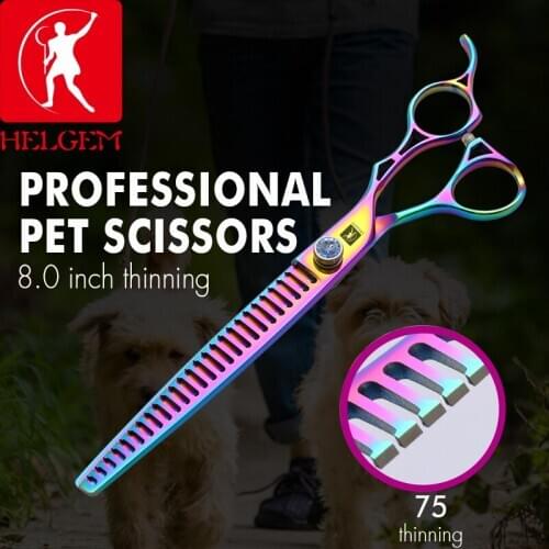 HELGEM Pet Grooming Scissors 8.0 inch Dog Thinning Shear Japan 440C Thinning Rate 75% For Dogs Cats