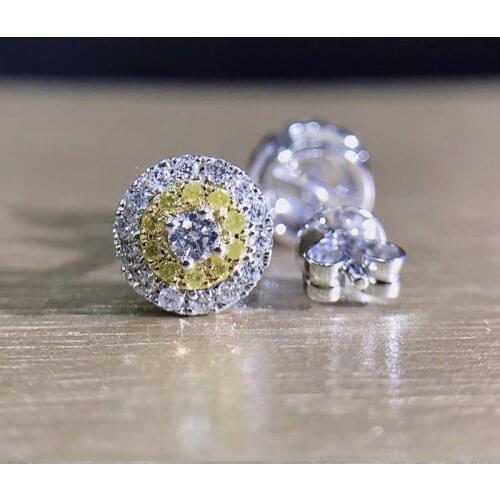 Huitan Female Shiny Cubic Zirconia Stud Earrings Classic Round Shaped Design Delicate Womens Earrings Daily Wear Party Jewelry