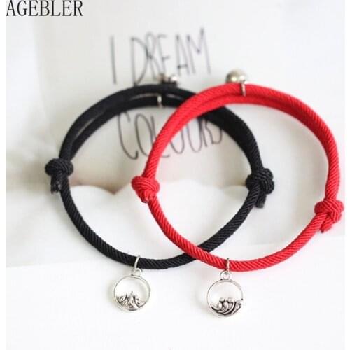 2PCS/lot Creative Pendant Braided Bracelets for Women Jewelry Mountain Wave Love Vow Alloy Charm Bracelets Unisex