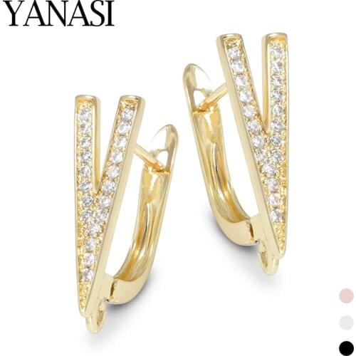 24K Gold Color V Letter Brass Zircon Unusual Earrings Hooks DIY Woman Jewelry Making Findings Supplies Wholesale Eawires