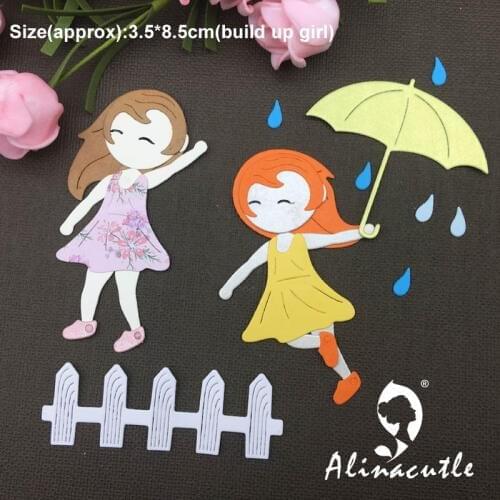 METAL CUTTING DIE cut doll alinacraft happy girl umbrella fence rain Scrapbook paper craft album card punch knife art cutter die