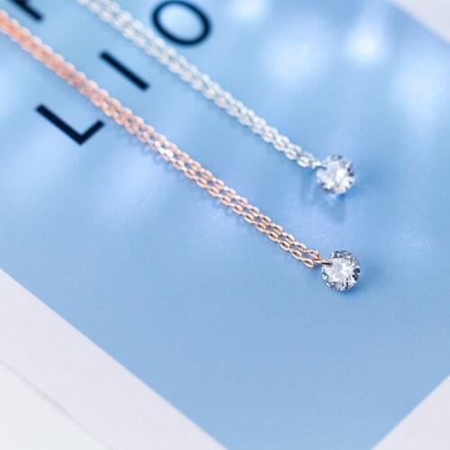 MloveAcc Summer Collection 925 Sterling Silver Single Clear CZ Zircon Necklaces & Pendants Women Girls Fashion Jewelry