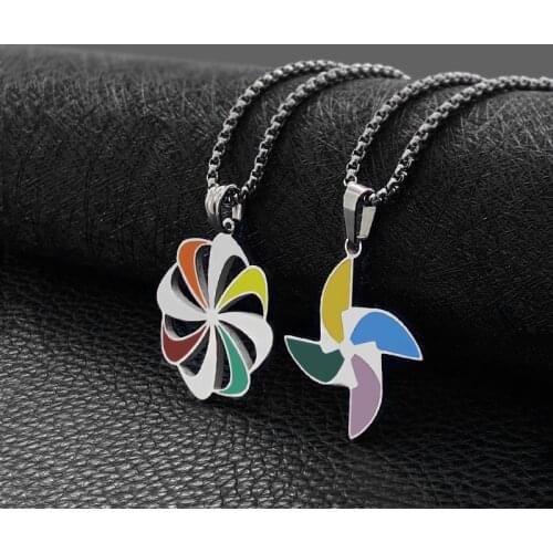 Stainless steel fashion four-color windmill necklace pendant men and women all-match titanium steel necklace