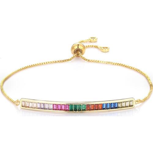 Fashion womens rainbow geometric bracelets jewelry gold cz colorful zircon bracelet bangle adjustable chain bracelet for women