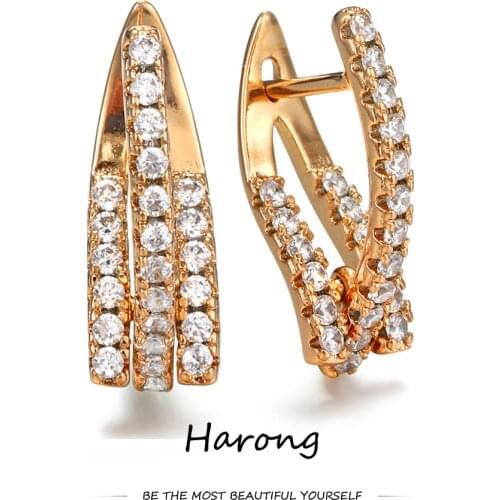 Fashionable Geometric Inlaid Crystal Rhinestone Copper Small Stud Earrings Female Jewelry Ear Clip Party Wedding Gift For Woman
