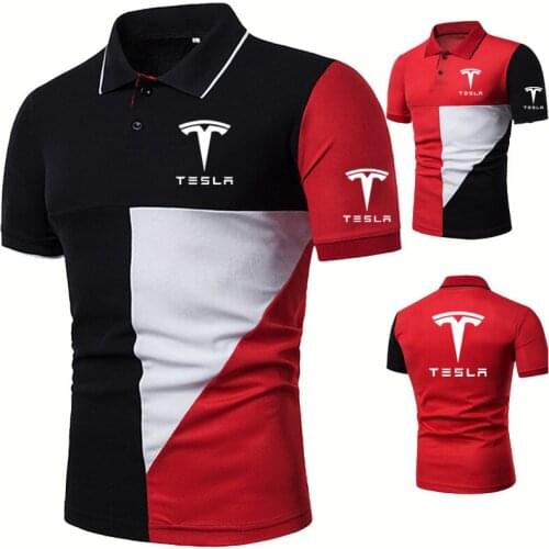 High Quality Fashion casual Trend Mens short sleeve Tesla car Logo Printing Summer short sleeve Cotton Mens POLO shirt