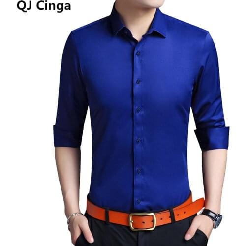 High Quality Mens Dress Shirt White Long Sleeve Business Wedding Slim Fit Cotton Office Wearing Royal Blue Shirts Men 5xl-s