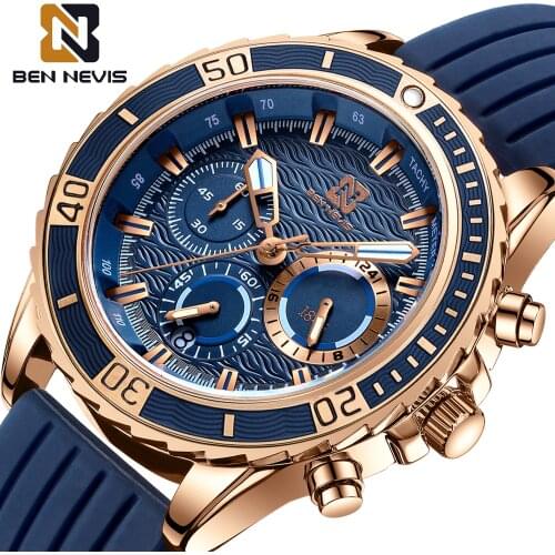 BEN NEVIS Brand Quartz mens watch three-eye water pattern fashion trend watch