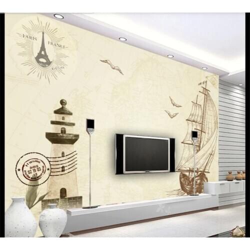 Custom wallpaper mural 3D-8D wall covering retro nostalgic sailboat lighthouse sofa background wall decoration painting