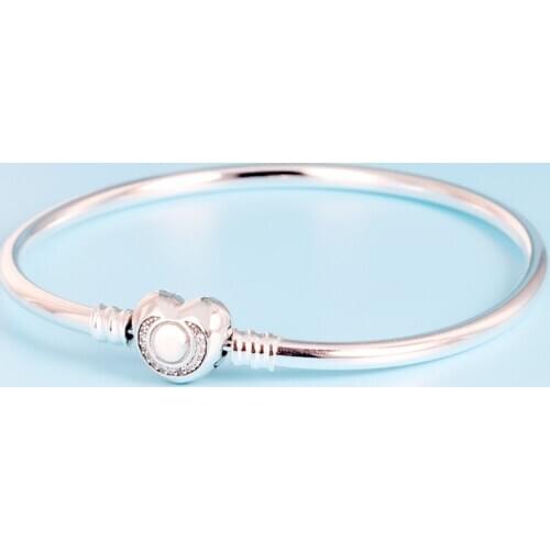 Original Crystal Wishful Heart With Crystal Snake Chain Bangle Fit 925 Sterling Silver Bead Charm Bracelet DIY Europe Jewelry