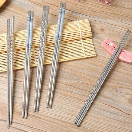 2 Pair Stainless Steel chopsticks Chinese blue and white porcelain tableware Non-slip Design Chop Stick Kitchen Tools