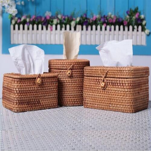 Rattan Weaving Tissue Box Napkin Tray Household Living Room Table Decoration Paper Towel Tube
