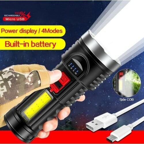 Portable Super Bright Built-in Battery Flashlight 4 Modes Waterproof Torch USB Rechargeable Flashlight Tactical Camping Outdoor