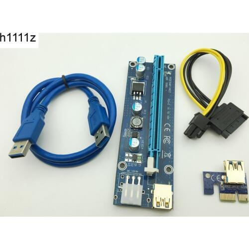 Riser VER009S LED Golden USB 3.0 PCI-E PCIE PCI Express 1x to 16x Riser Card SATA to 6Pin for BTC Bitcoin Miner Antminer Mining