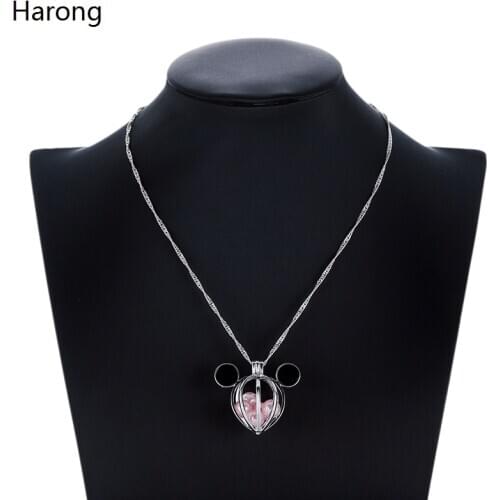 Mickey Minnie Pearl Pendant Necklace Cute Small Mouse Metal Chain Necklace Pink Bead Charm Christmas Gift For Choker Necklace