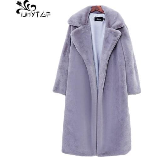 UHYTGF Winter Fur Coat Women Long Coat Outerwear Faux Fur Coat Woman Jacket Faux Rabbit Fur Coat Female Manteau Femme Hiver 941