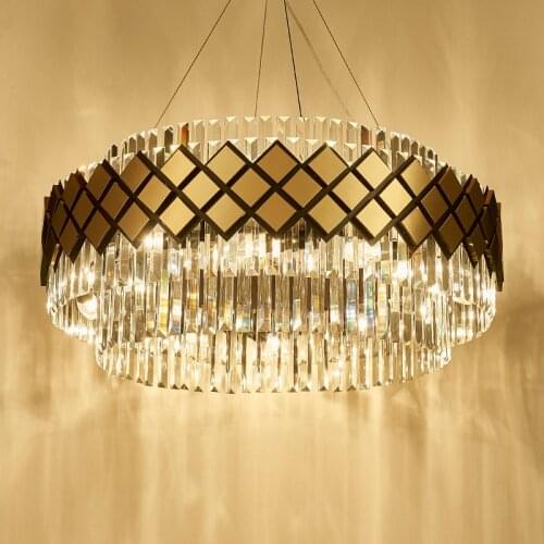 Modern Crystal Chandelier Gold Round Chandeliers Lighting for Dining Room Bedroom Living Room Light Fixtures