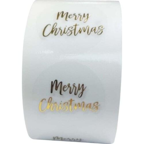 YYSD 500pcs/roll Round Gold Foil Merry Christmas Sticker Seal Label for Envelope Cards Baking Gift Package Scrapbooking Decor