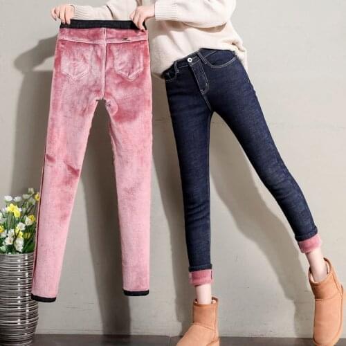 Winter Warm Skinny Pencil Jeans For Women Thick Velvet Warm Leggings Stretch Jeans Fleece Denim Pants Trousers Female Jeans