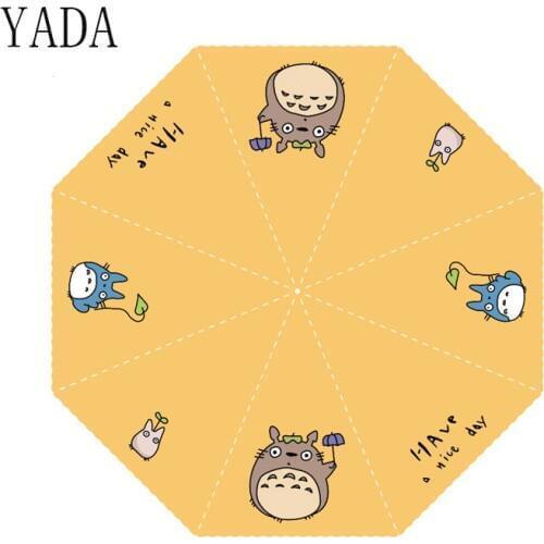 YADA ins Automatic Totoro Umbrella For Women UV Rainproof Cartoon Cat Umbrellas Parasol Rain Sun Cute Folding Umbrella YD200055