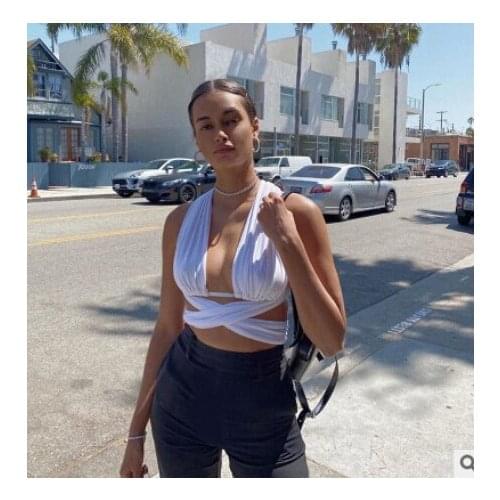 Womens New Fashion Sexy Backless Sleeveless Short Tops Solid Color Tank Tops Slim Vest Daily Wear