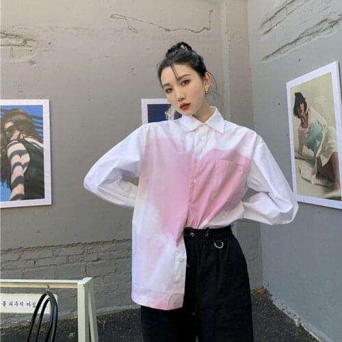 Sweet Pink love Long Sleeved Top 2021 Autumn New Female Cloud Printing Loose Simple Couple Top