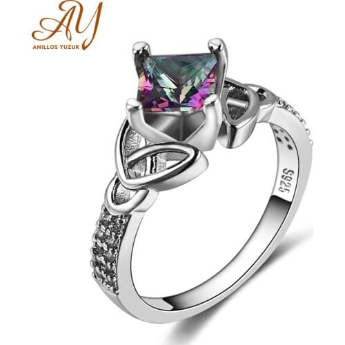 Anillos Yuzuk Silver 925 Jewelry Women Ring Rainbow Mysterious Flame Fing Topaz Ring Womens Wendings Gift Wholesale Size 6-10