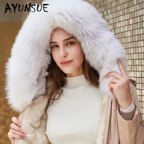 AYUNSUE Real Fur Coat Women Winter Coat Women Real Mink Fur Coat Fox Fur Collar Warm Parka Women Manteau Femme TD-607388 YY1569