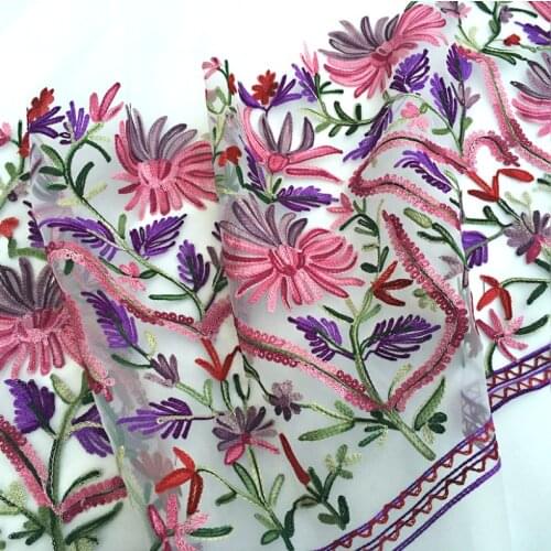 1meter High-grade new lace organza fabric double embroidery flower garment fabric wedding dress childrens wear fabric