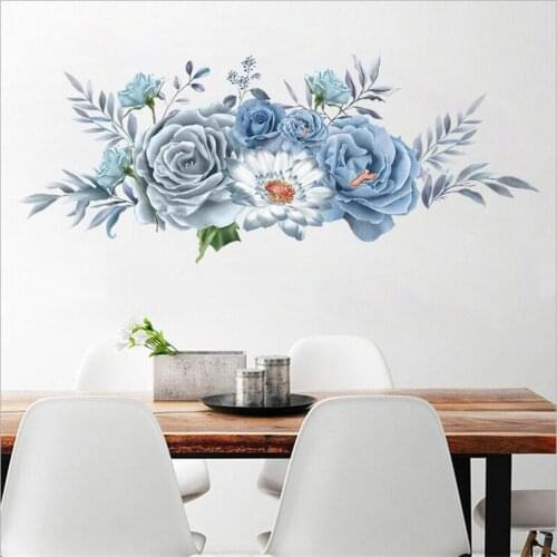 1PCS Blue Grey Peony Flower Wall Sticker For Kids Room Living Room Bedroom Home Decoration Wall Decal Home Decor Floral 30*90CM