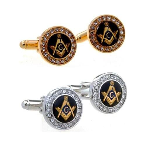 10pairs/lot Crystal Freemason Cufflinks Gold/Silver Masonic Cuff Links Free Mason Jewelry Cuff Button Mens Jewelry Accessory