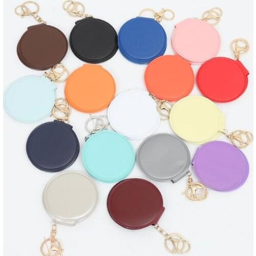 10pcs Portable Candy Color Mini PU Leather Pocket Makeup Mirror Key Chain Cosmetic Compact Mirrors Double Dual Sides Frame Girl