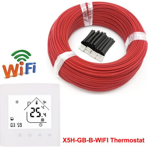 100m Fluoroplastic Carbon Fiber Heating Cable 12K 33ohm/m Warm Floor Heating Wire with Smart WiFi Thermostat